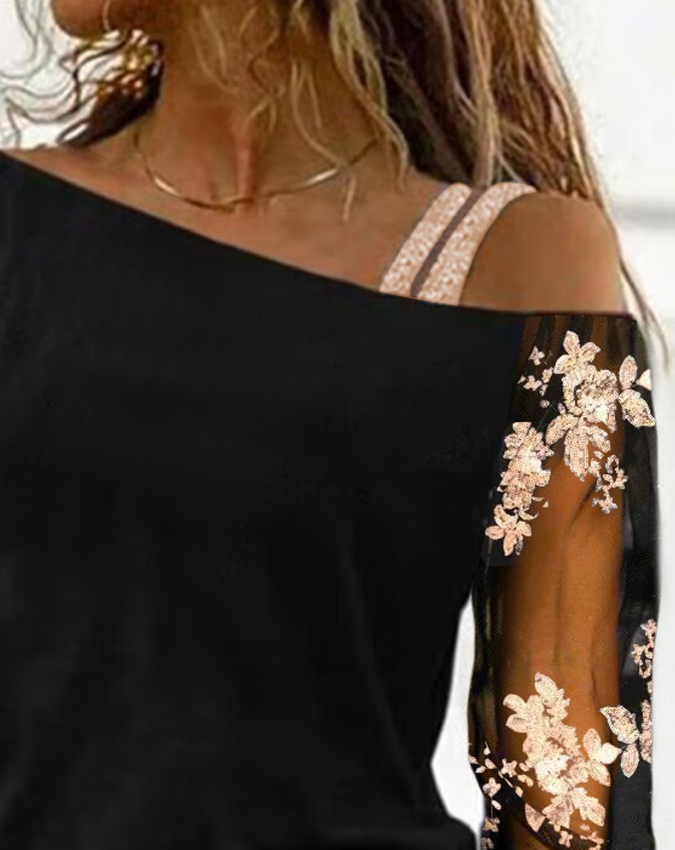 Iselore - Kaltes Trägershirt Mit Floralen Pailletten