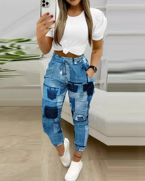 Evi - Karierte Hose Mit Bündchen Und Lkordelzug