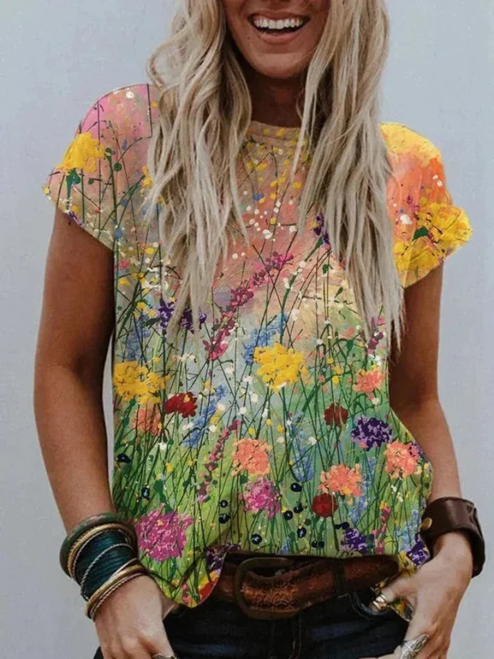 Annika - Bequemes T-Shirt Mit Floralem Kunstdesign