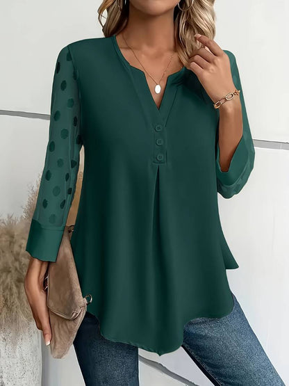 Giselle – Elegantes Langarm-Top Mit Gekerbtem Ausschnitt