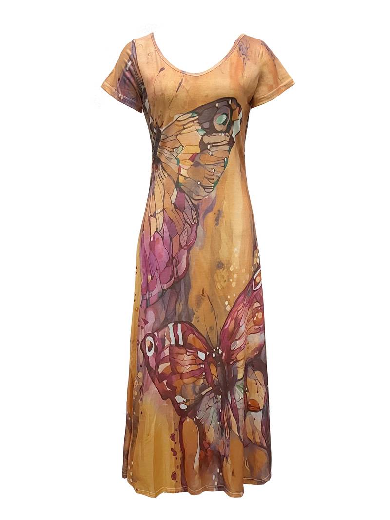 Kriemhild - Kleid Mit V-Ausschnitt Und Schmetterlingsdruck Für Frühling Und Sommer
