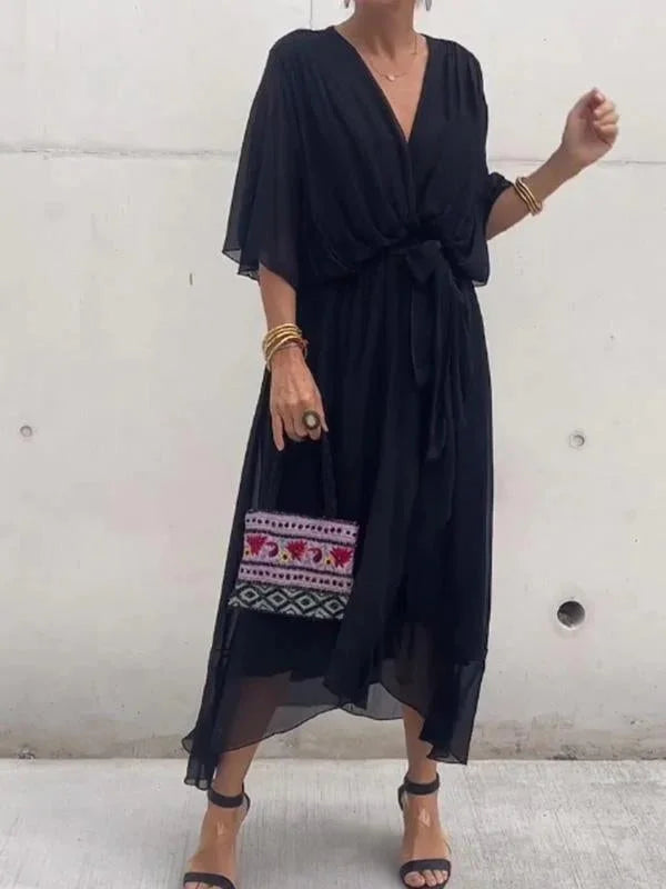 Jorinde - Grünes Chiffonkleid Mit V-Ausschnitt