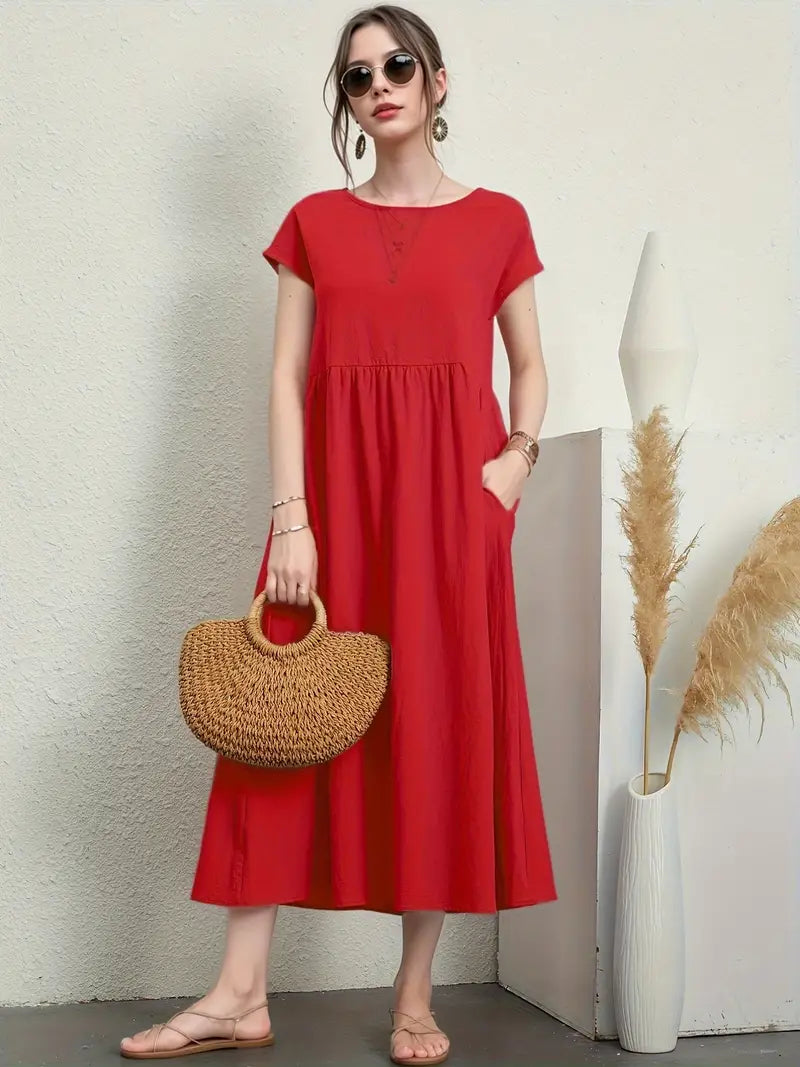 Marisa - Lässige, Kurzärmlige Sommerkleider Mit Rundhalsausschnitt Und Taille