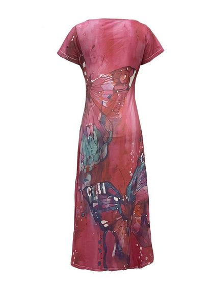 Kriemhild - Kleid Mit V-Ausschnitt Und Schmetterlingsdruck Für Frühling Und Sommer