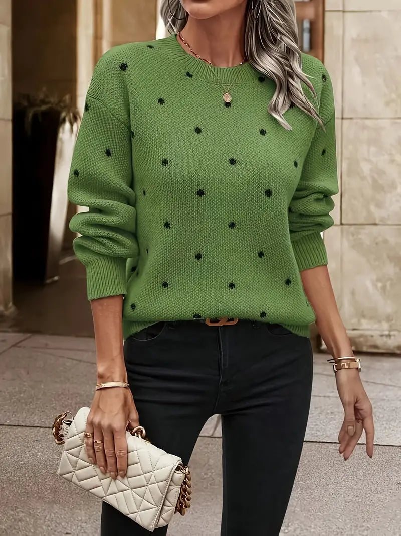 Paulina - Lässiger Langärmliger Strickpullover Mit Tupfenmuster