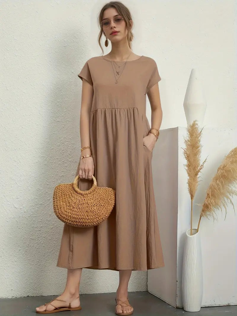 Marisa - Lässige, Kurzärmlige Sommerkleider Mit Rundhalsausschnitt Und Taille