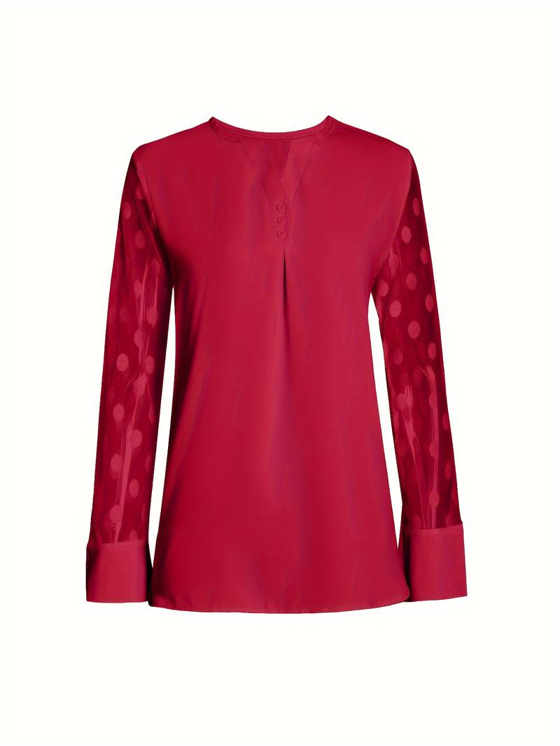 Giselle – Elegantes Langarm-Top Mit Gekerbtem Ausschnitt
