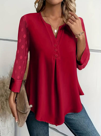 Giselle – Elegantes Langarm-Top Mit Gekerbtem Ausschnitt