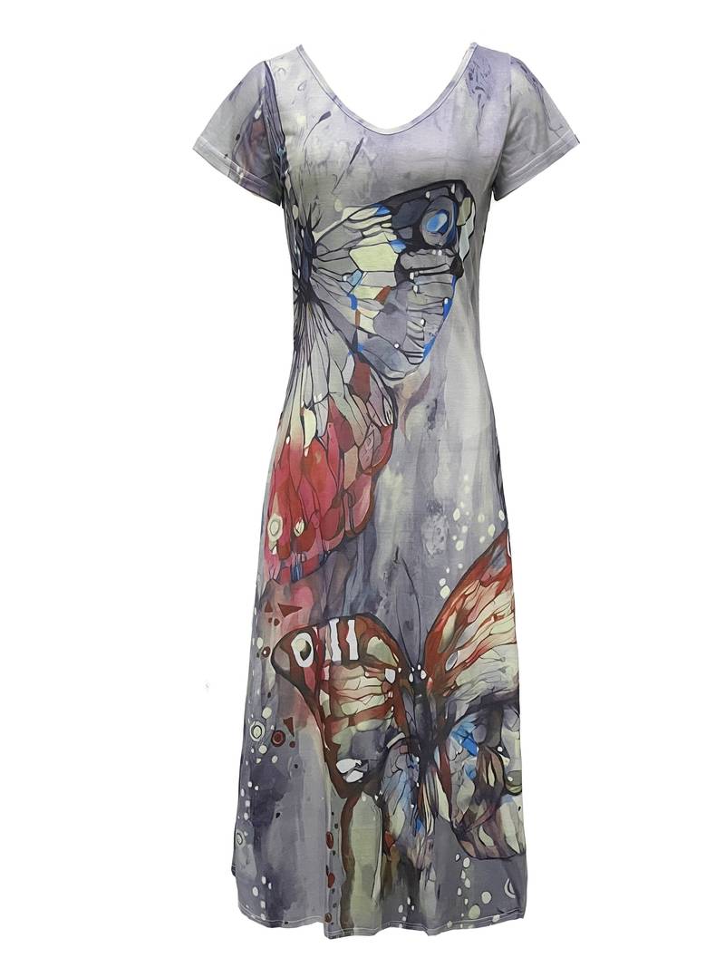 Kriemhild - Kleid Mit V-Ausschnitt Und Schmetterlingsdruck Für Frühling Und Sommer