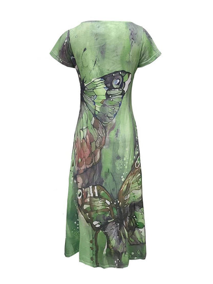 Kriemhild - Kleid Mit V-Ausschnitt Und Schmetterlingsdruck Für Frühling Und Sommer