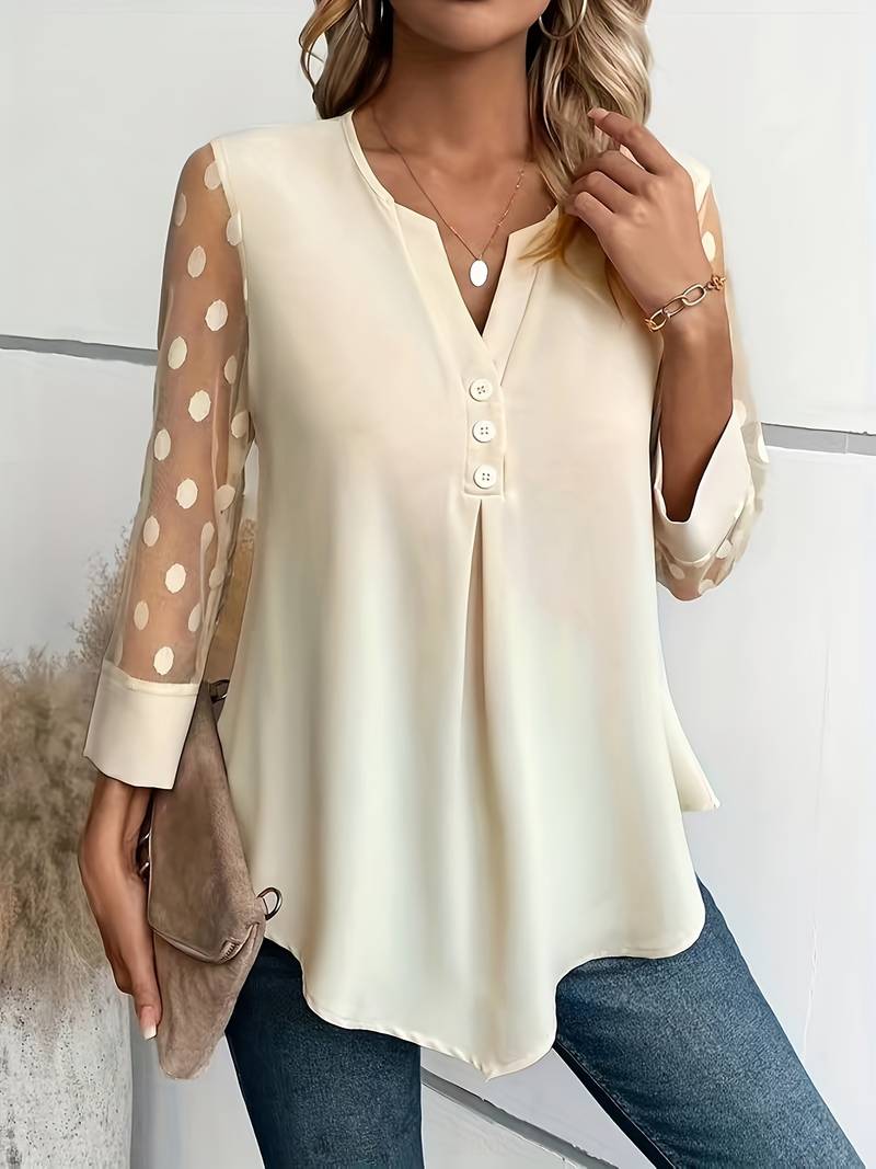 Giselle – Elegantes Langarm-Top Mit Gekerbtem Ausschnitt