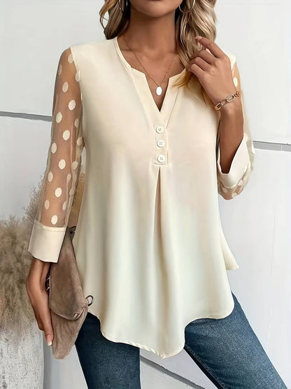 Giselle – Elegantes Langarm-Top Mit Gekerbtem Ausschnitt