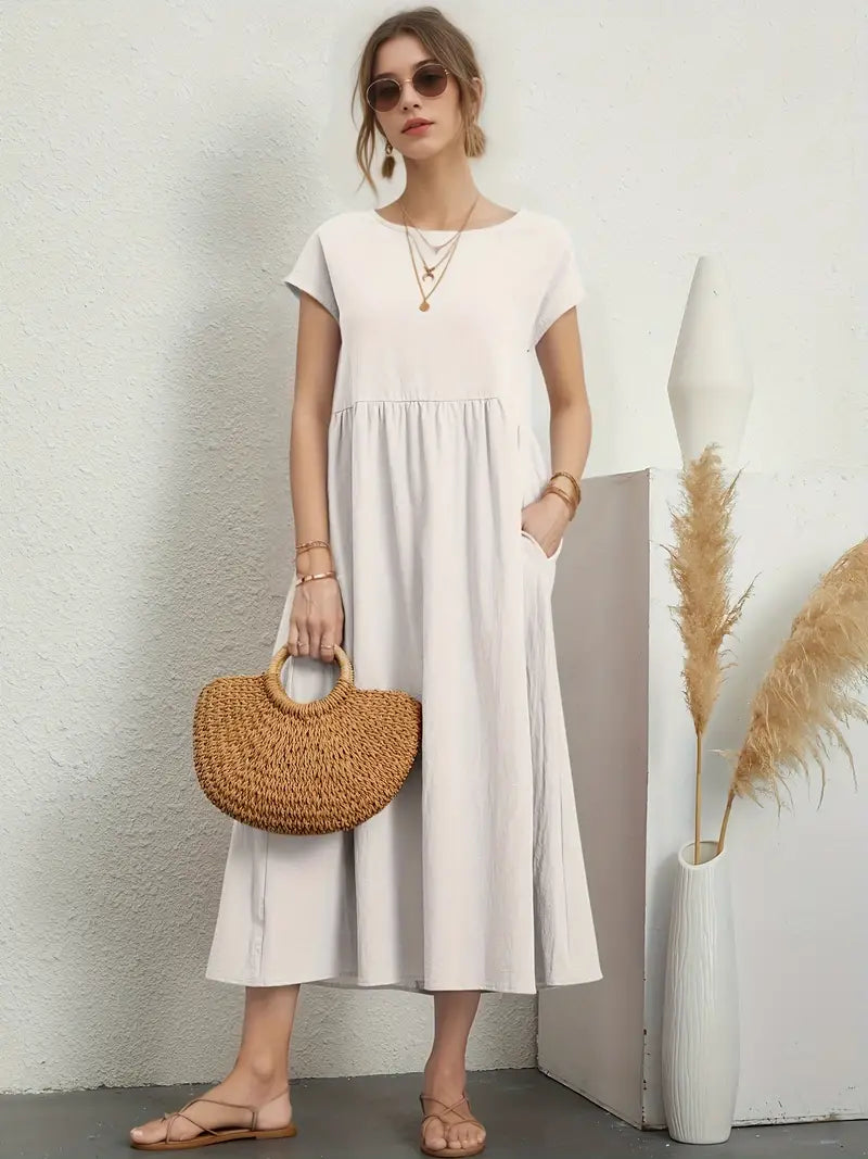 Marisa - Lässige, Kurzärmlige Sommerkleider Mit Rundhalsausschnitt Und Taille